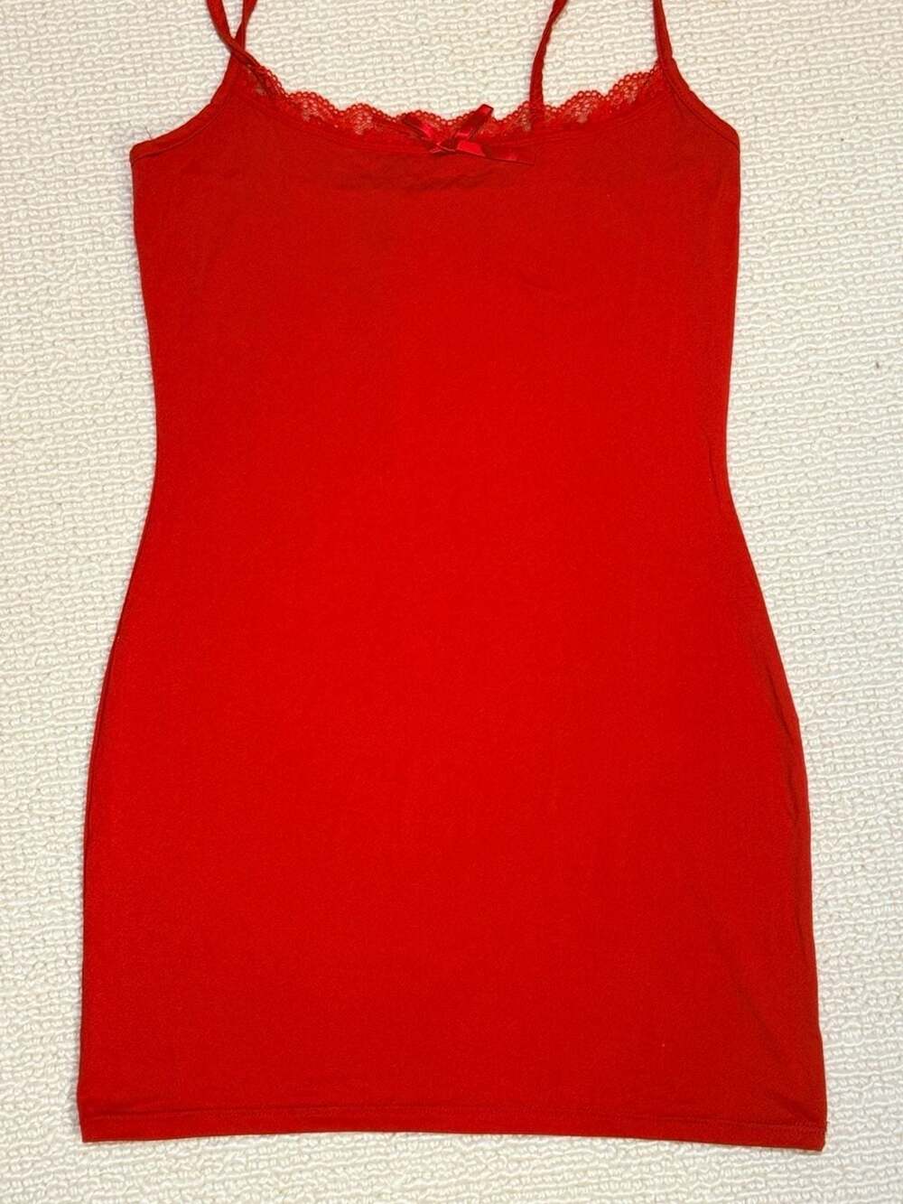 Charlotte Russe Red Cami Dress with Lace Trim and Bow